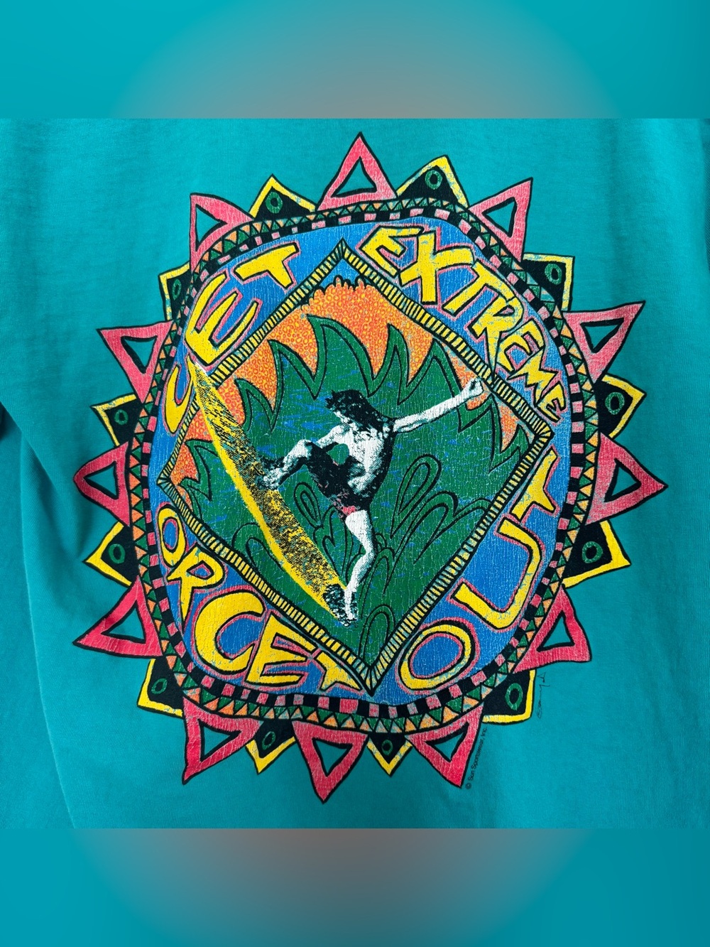 Vintage 90s Surf Gear T-Shirt Mens Medium Get Extreme Surfing Single Stitch USA - Picture 9 of 16